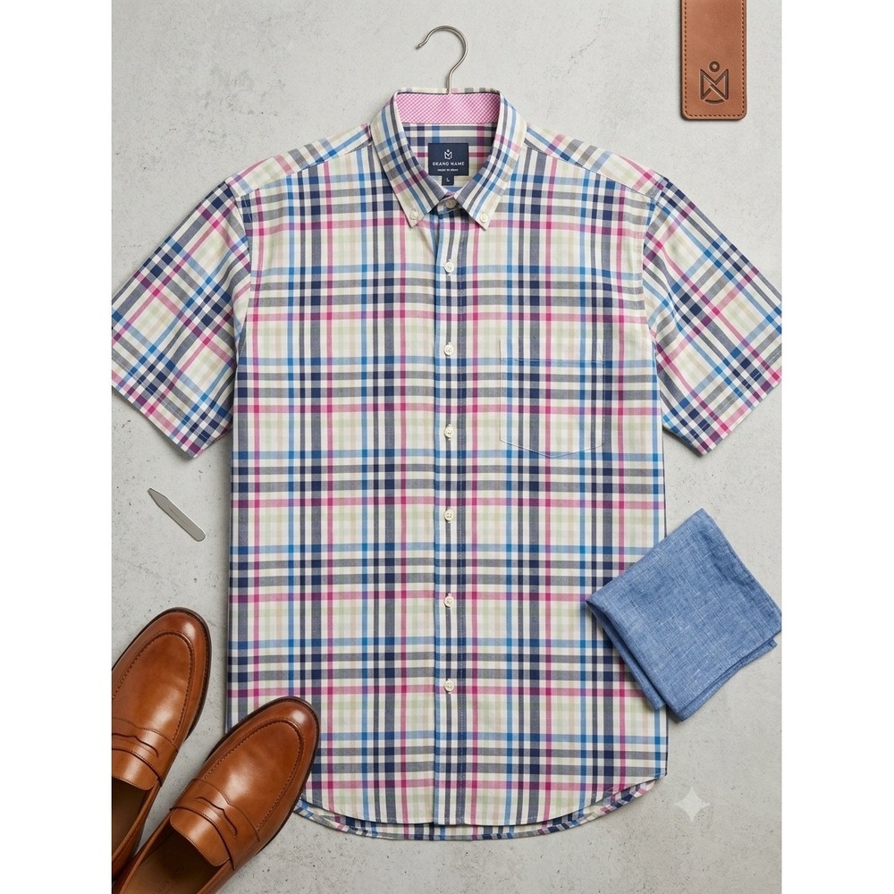 Tailorbyrd Collection Mens XL Short Sleeve Plaid Button Down Shirt Multi-Color